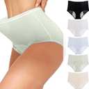 Women's Leakproof ladies Underwear High Waist Briefs 3-Layer Protective Panties Breathable Soft 5-Pack (4X-Large Plus, Black Grey Blue Green Nude)
