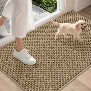 COSY HOMEER Door Mat Non-Slip Entryway Rugs Dirt Trapper, 24"x36", Beige