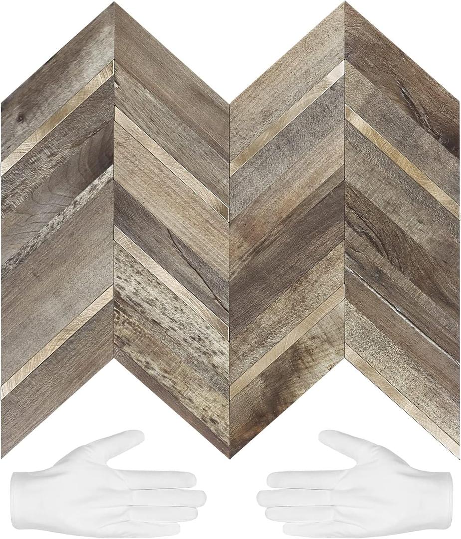 STICKGOO 10-Sheet Herringbone Tile Peel and Stick Backsplash, Faux Wood PVC Mixed Metal Stick on Backsplash, Self Adhesive Wall Tile for Kitchen and Bathroom