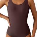 Aleumdr Womens Color Block Print One Piece Swimsuits Athletic Training Swimwear Bathing Suits (X-Large, Dark Brown)