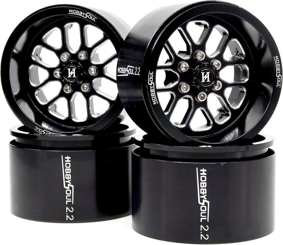 HOBBYSOUL 2.2 RC Wheels Rims -11mm Negative Offset 40mm Width CNC Aluminum 2.2 Beadlock Wheels for 1/10 RC Crawler SCX10 Capra / TRX4 AMG 6x6, Black