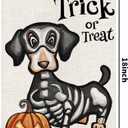10 x Halloween Trick or Treat Garden Flag Ghost Dog 12x18 Inch Small Double Sided Burlap Welcome Yard Dachshund Skeleton Outside Decorations DF342