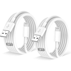 2PACK for iPhone Charger 3FT,Lightning Charging Cablefor Apple Certified Cord for iPhone 14/13/12/11 Pro/X/Xs Max/XR/8 Plus/7/6s/SE/5c/5s,for iPad Air/Mini USB Charge 3Foot (White)
