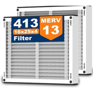 2 Pack 413 Replacement Filter Compatible with Air Purifiers Models 1410, 1610, 2410, 2416, MERV 13 Furnace Filter, Size 16x25x4 (Actual size: 16.77x28x4in)