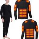 Heated thermals men USB Charge 26 Zone Intelligent Heated Skiing Thermals top Fleece lining mens thermal long sleeve shirt,for winter outdoor Work motorcycles Extremely cold weather & Black/2XL