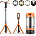 OGERY Rechargeable 10000mAh Camping Light with Stand 6.5 ft Max Height, Cordless Work Light with 3 LED Lamp Heads, 2200 Lumens Camping Essentials Gear Emergency Flashlight with Detachable Tripod