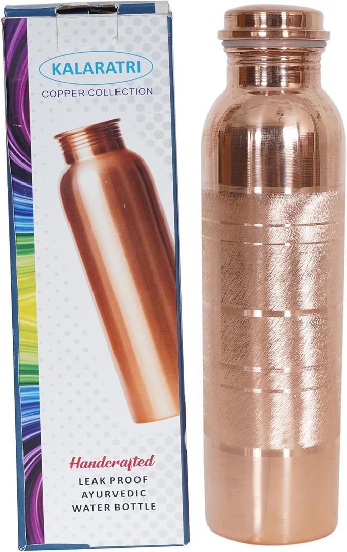 KALARATRI COPPER BOTTLE Pure Copper Water Bottle 34 Oz Copper Water Bottle - Leak Proof (34 Oz) (Without Pitambari Powder)