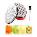 Stainless Steel Box Grater with Storage Container, 2-in-1 Coarse and Fine Grater Plates, for Vegetables, Cheese, Chocolate and Ginger (Red)