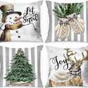 Lanpn Winter 14x14 Christmas Throw Pillow Covers Set of 4, Xmas Snowman Gloves Elk Eucalyptus Winter Decorative Holiday Pillow Case Cushion Cover 14 x 14 for Indoor Home Bedroom Sofa Couch
