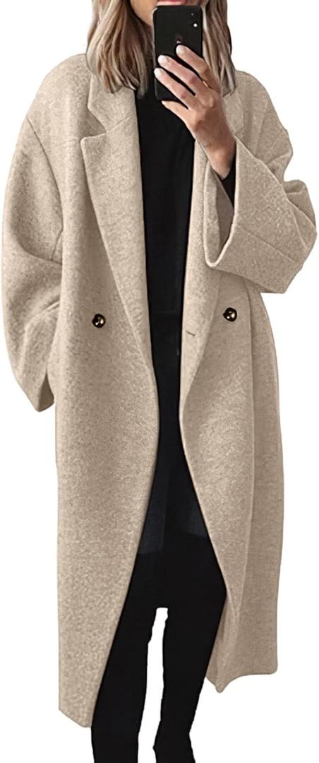 PEHMEA Women's Wool Blend Mid-Length Coat for Fall Winter, Single-Breasted Warm Classic Peacoat for Office Casual Outerwear (Medium, Oatmeal)