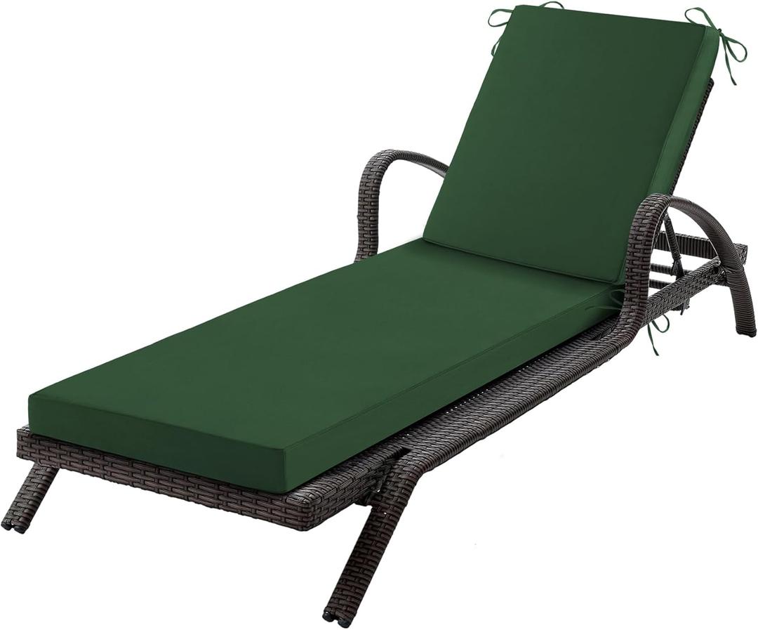 Chaise Lounge Cushions Outdoor, 72x 21x 3 Inch Waterproof & Fade-Resistant Lounge Chair Cushion, Outdoor Chaise Cushion with Removable Cover & Ties for Lawn, Patio, Pool & Beach, Forest Green