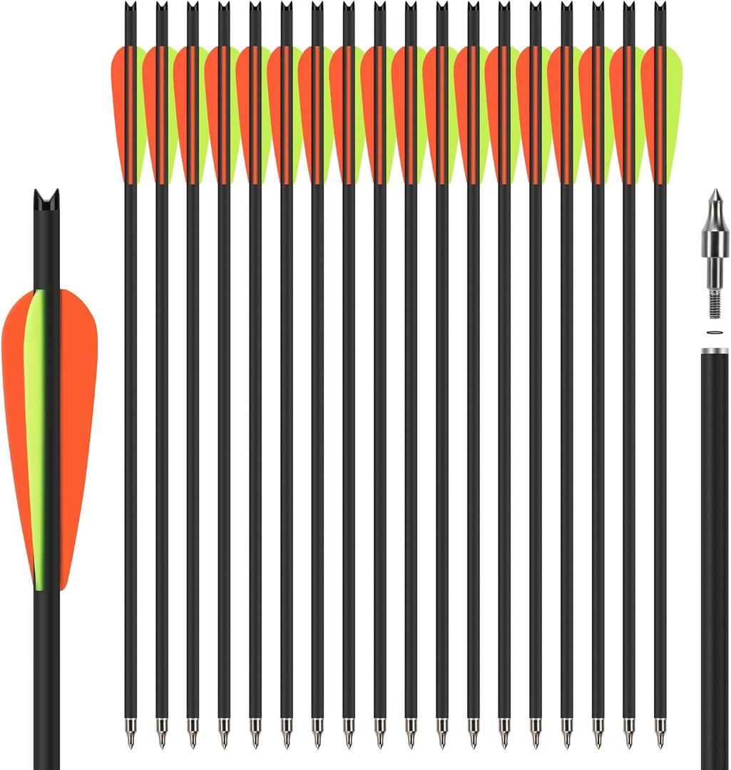 18Pcs 20 Inch Crossbow Bolt Hunting Carbon Arrows, 22 inch