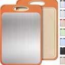2 in 1 Stainless Steel Cutting Board with Handle Chopping Eating Grilling Biard Cutboard Biard Chtting Cuttingboards Voard Oard Bord Dishwasher Safe 16 x 11 Baords Baord Veg Utting Ultimate (Morandi Orange)