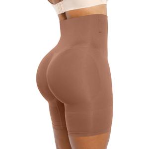 SHAPELLX Shapewear Tummy Control Shorts for Women Seamless High Waisted Body Shaper Thigh Slimming Underwear Girdle (Large, Brown)