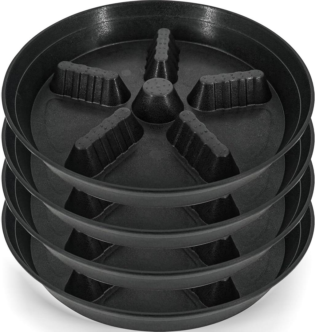 4 Pack Plant Saucer 14 inch, Plastic Plant Saucers for Indoors, Raised Middle Plant Trays for Pots, Water Tray for Plants, Plant Stand Water Catcher Tray, Pot Saucers for Plants (Black)