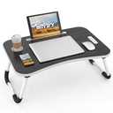 BUYIFY Folding Lap Desk, 23 Inch Portable Wood Black Laptop Bed Desk Lap Desk with Cup Holder, for Working Reading Writing, Eating, Watching Movies for Bed Sofa Couch Floor