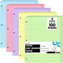 Koogel 5-Color Loose Leaf Paper, 500 Sheets Wide Ruled, 8 x 10.5 Inch, 3-Hole Punched for 3-Ring Binders, Perfect Notebook Paper Filler for Note-Taking, Ideal for School Student & Office Supplies