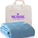 NUSHÉ Luxury Cooling Weighted Blanket for Adults 7 Layers 300TC Silky-Smooth Viscose derived from Bamboo BLUE Queen (U.S. Standard))