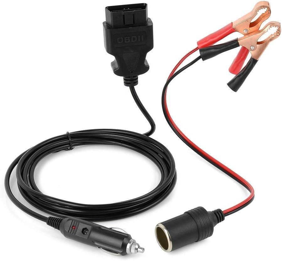 Jtron OBD2 Car Memory Saver 2 in 1, Vehicle ECU Emergency Power Supply Cable with Alligator Clip-On 12V Car Battery Cigarette Lighter Power Extension Socket