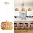 Hand-Woven Rattan Pendant Lights Kitchen Island wiht 12 Inch Wickel Shade