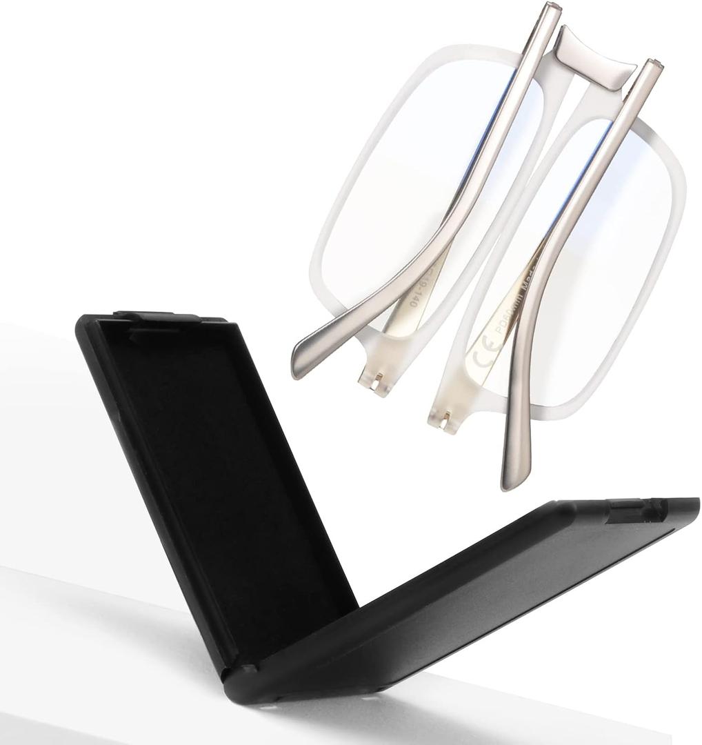 SKYOAK Evolved Folding Reading Glasses For Women Men Blue Light Blocking Anti UV Eyestrain Foldable Portable Compact Readers with Flat Hard Case Pocket Computer glasses, 1.75 CLEAR