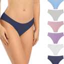 SHARICCA Women Seamless Cheeky Bikini No Show Panties Ladies Invisible Breathable Briefs Soft Stretch Underwear Multi Pack (Small, Navy-purple-gray-pink-blue-white)