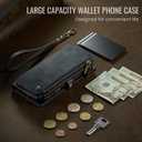 for iPhone 16 Pro Max Case Wallet with RFID Blocking 2-Zipper Pockets & 8-Credit Card Holder Slots & Wrist Strap | Vintage Soft PU Leather Magnetic Snap Flip Protective Phone Cover, Black