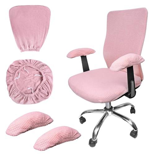 4Pcs Pink Office Chair Cover, Universal Armchair Gaming Computer Chair Cover, Office Chairs Covers Stretchable Desk Rotating Seat Armrest Slipcovers Pads Office Cushion Backrest Covers (Pink)