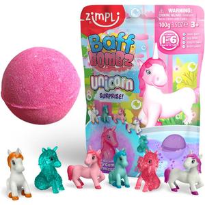 Zimpli Kids Large Unicorn Surprise Bath Bomb, 1 of 6 Surprise Unicorn Toys to Collect, One per Baff Bomb, Children's Collectable Bath Toy