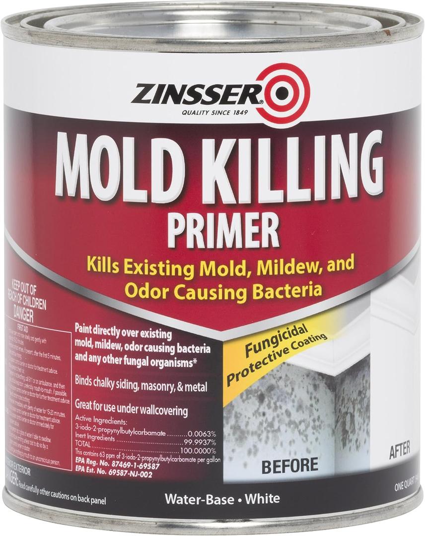 qt Zinsser 276087 White Zinsser, Mold Killing Primer Water-Based Mold Killing Primer, 32 Fl Oz