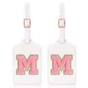 Personalized Initial Luggage Tags for Suitcases with Chenille Letter, Cute Leather Luggage Tag Monogrammed Tags for Baggage Bag Travel Gifts for Women Kids Teens(White_M) Pack of 4