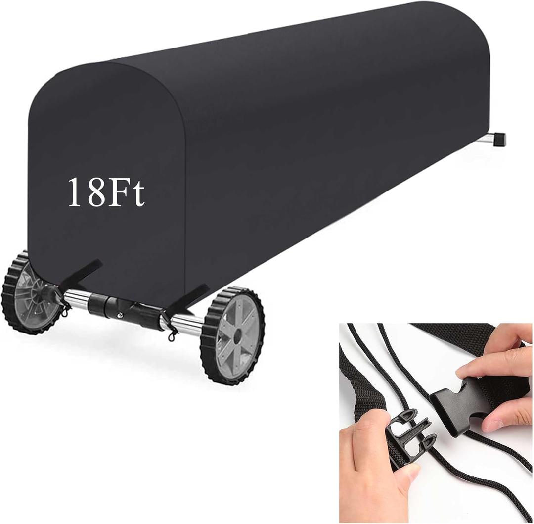 Woanger Heavy Duty Pool Solar Reel Cover Waterproof UV Resistant Inground Swimming Pool Solar Reel Roller Blanket(18 Ft,Black)