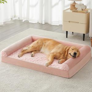 BFPETHOME Dog Beds for Large Dogs, Orthopedic Dog Bed for Medium Large Dogs,Big Waterproof Couch Pet Bed with Removable Washable Cover, 36"l x 27"w x 6.5"th, Pink 