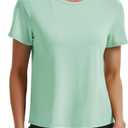 MAGCOMSEN Women's Cropped Workout Tops Short Sleeve Split Back Quick Dry Athletic Shirts Breathable for Running Yoga (Green, M)