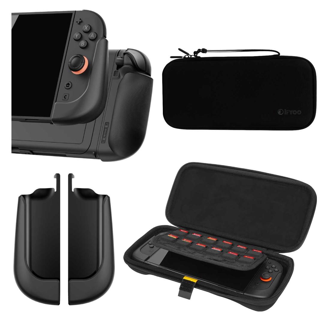 IFYOO NexGrip Ergonomic Grip & Carring Case Set for Nintendo Switch 2 Joycons, Grip Case Compatible with Joy Con 2 Controller, Compatible with Switch 2 Joycon, Switch 2 Accessories - Black