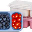 2-Compartment Reusable Snack Containers with Lids, Wheat Straw Reusable Snack Packs for Food Storage Meal Prep On-the-Go Snacking(3Pack)