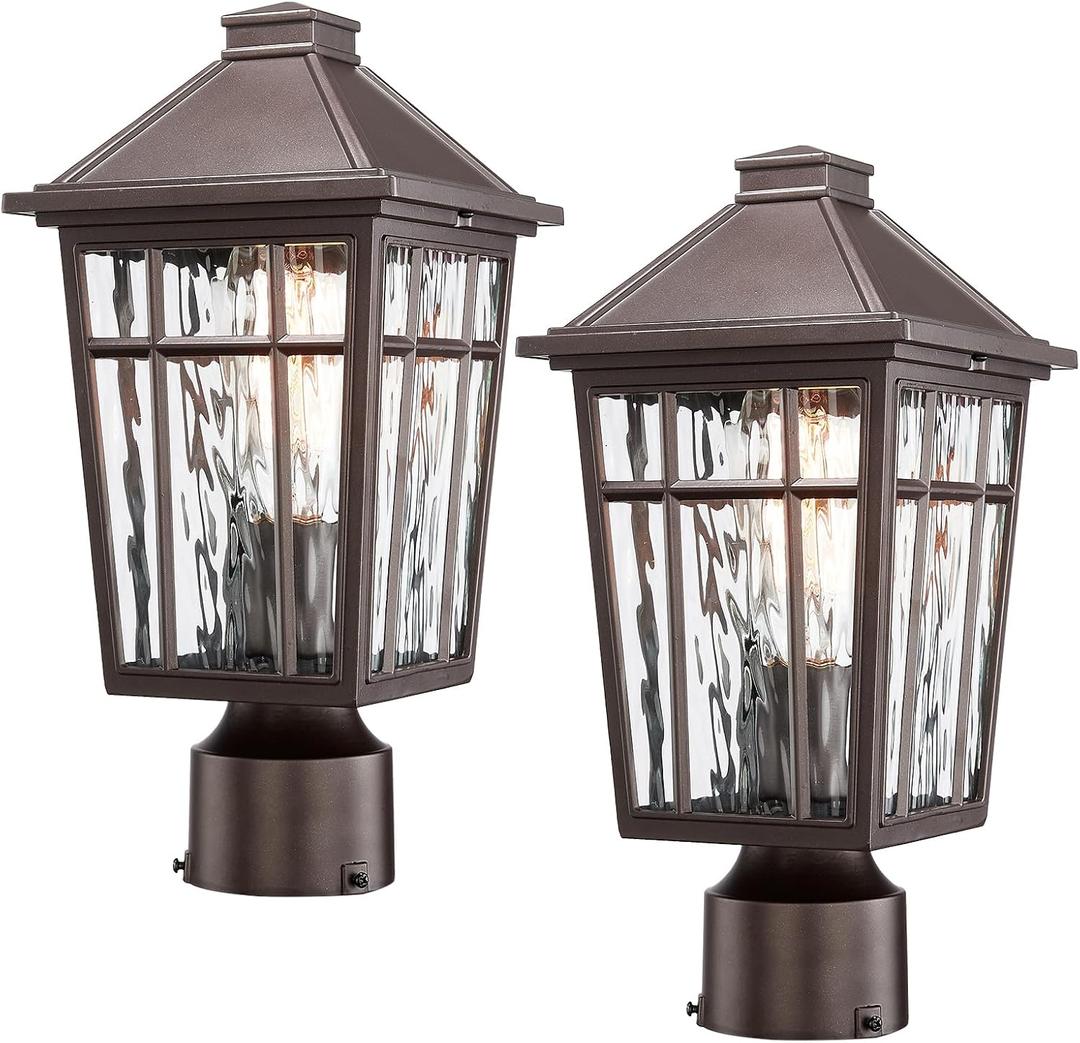 Darkaway Outdoor Post Lights Lamp Post Light Fixture, Waterproof Aluminum Housing with Water Ripple Glass, Fence Post Deck Lighting for Garden Patio Pathway (edium-2 Pack)