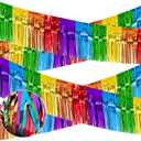 4 Packs Total 39 Ft Rainbow Parade Floats for Trailer Car, Colorful Foil Fringe Garland Tinsel Streamers Hanging Banner Table Skirts for Graduation Homecoming Holiday Birthday Pride Party Decor