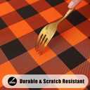 Smiry Round Picnic Tablecloth, Elastic Waterproof Fitted Vinyl Tablecloths for 36"-44" Tables, Flannel Backed Buffalo Plaid Table Cover for Dining, Camping, Outdoor, Black and Orange