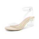 DREAM PAIRS Women's Open Toe Ankle Strap Low Block Chunky Heels Sandals Party Dress Pumps Shoes,Size 11,Nude/Clear,Carnival