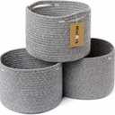 Small Basket for Organizing | Cube Shelf Closet Storage Baskets | 9.79.77.1 | Woven Rope Gift Basket | Nursery | Round 3 Packs Mixed Grey