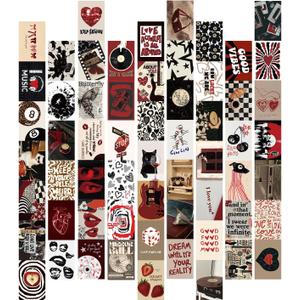 2 x 60 Pcs 4x6 Inch Thick Cardstock Wall Stickers for Room Decor , Vintage Music Heart Pattern Decorative Stickers with Adhesive Dots, Removable Aesthetic Wall Decor for Bedroom, Dorm, Laptop, Scrapbook