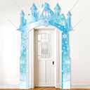 Polyester Fabric Winter Snow Castle Party Door Banner Wonderland Door Decoration Ice Snow Themed Backdrop for Girls Birthday Snowflake Hanging Princess Photo Booth Props Supplies