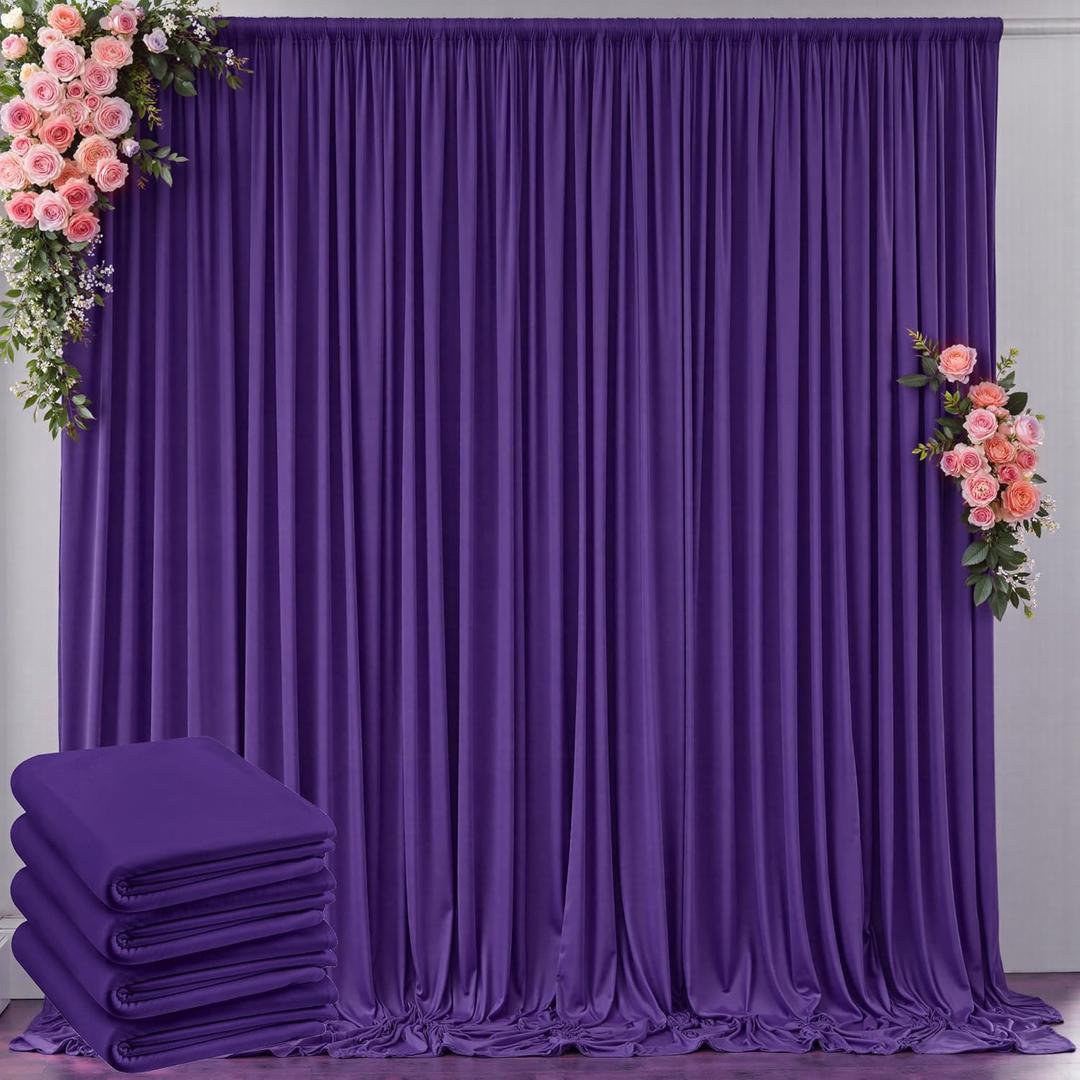 20 ft x 10 ft Wrinkle Free Purple Backdrop Curtain for Parties, 5ft x 10ft 4 Panels Polyester Purple Photo Backdrop Drapes for Wedding Birthday Party Baby Shower