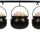 Halloween Cauldron on Rack - Set of 3 Witches Serving Bowls, Candy Bowl, Black Plastic Decor for Party Decoration