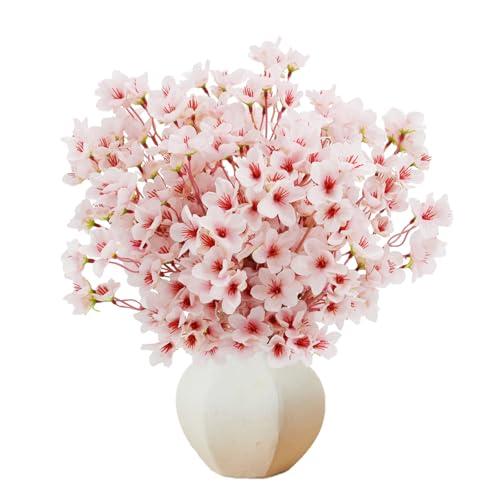 DH EYB 12 Pcs Artificial Cherry Blossom Flower,Silk Peach Fake Flowers for Decoration DIY Garden Wedding Party Home Decor (Pink, 12 Bundles)