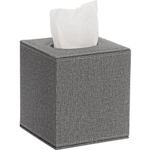 Sumnacon Square Linen Tissue Box Cover - Stylish Cube Tissue Box Holder with Magnetic Bottom, Decorative Tissue Box for Vanity Toilet Dresser Night Stand Table Countertop Home Office Car, Grey