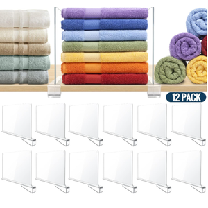 12 Pack Clear Acrylic Shelf Dividers for Closet Shelf Organizer of Bedroom Kitchen Office Bathroom Organizer for Clothes Books Hats and Handbags
