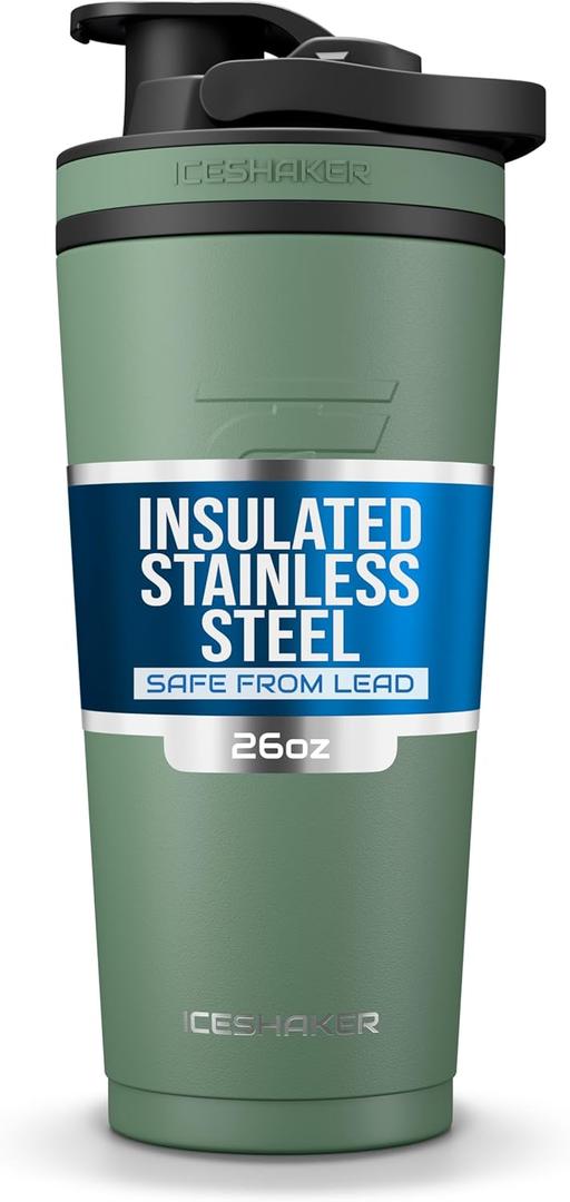 Ice Shaker Insulated Stainless Steel Shaker Bottle | 26oz, Aura | Cold for 30+ Hours | Insulated Cup with Twist-on Agitator | Odor-Free Bottle for Protein Shakes, Water, Smoothies, Cocktails