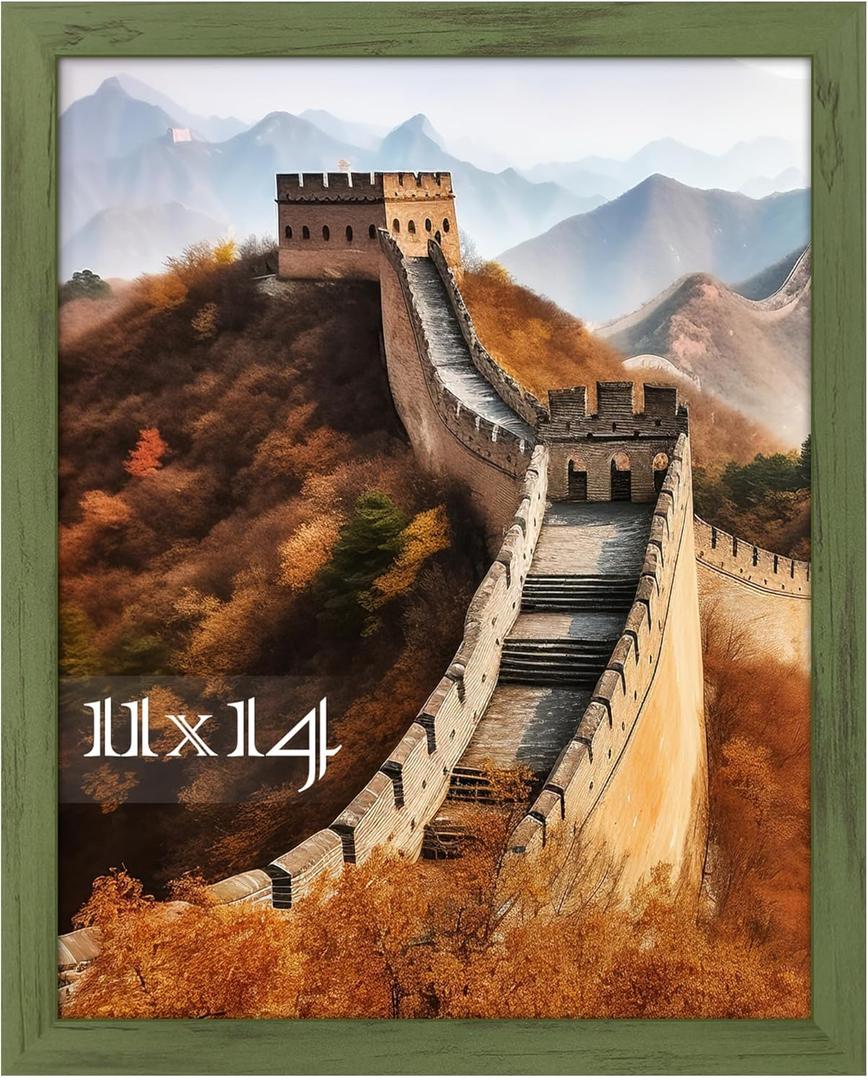 Picrit 11x14 Picture Frame, Photo Frame for Wall Mounting Display, Green Wood Grain